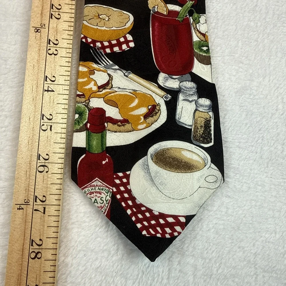 TABASCO for Breakfast Coffee Bagels Eggs Bacon Men's Novelty 100% Silk Tie